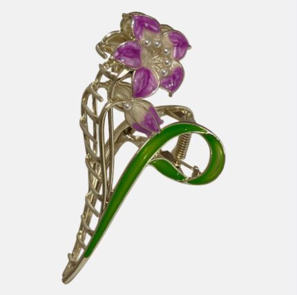 MOR ZAMBAK ÇİÇEĞİ İNCİ DETAYLI METAL TOKA